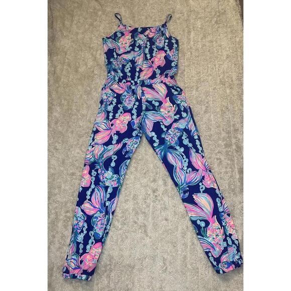 Lilly Pulitzer casual blue/multicolored fish Mini Melba jumpsuit Size XL (12-14) - Picture 1 of 9